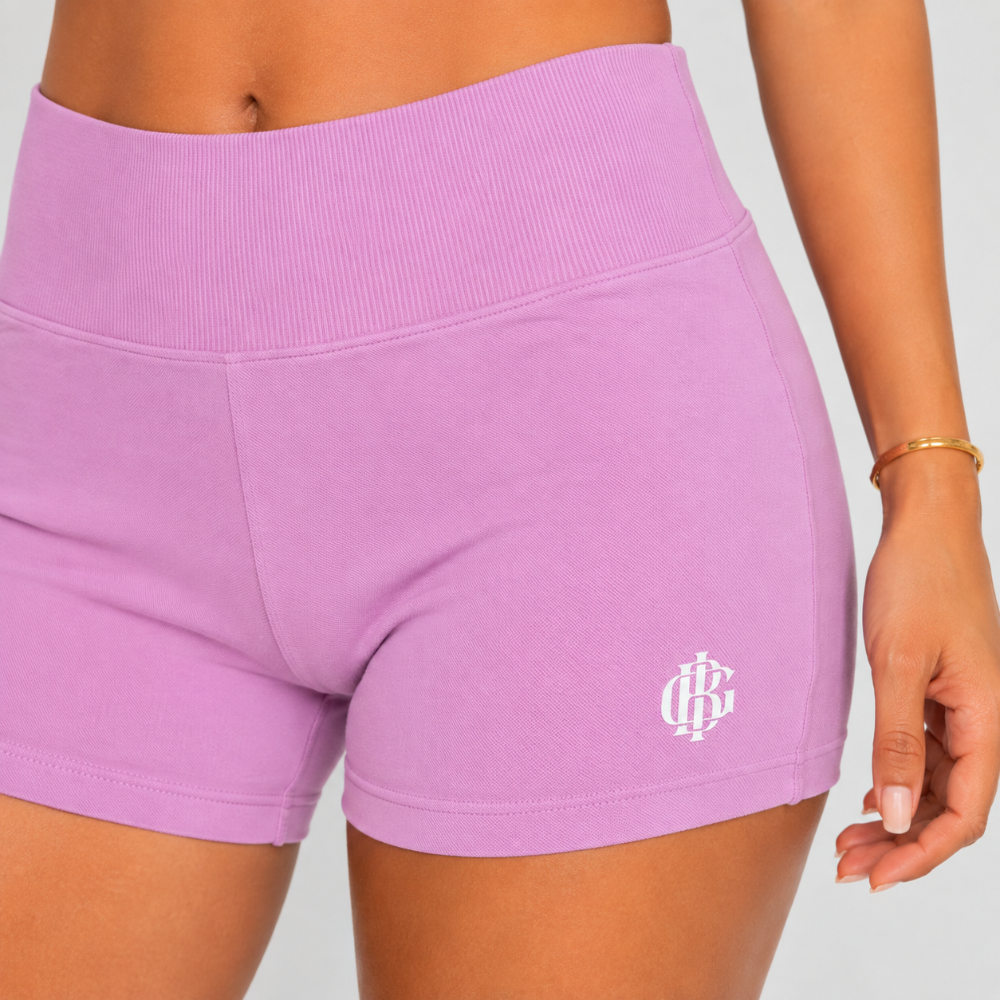 BIG women's pink scrunch shorts close up