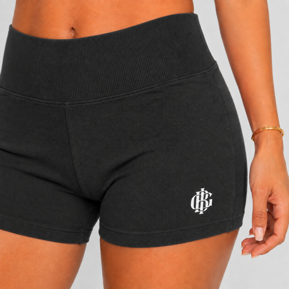 BIG women's scrunch shorts black close up